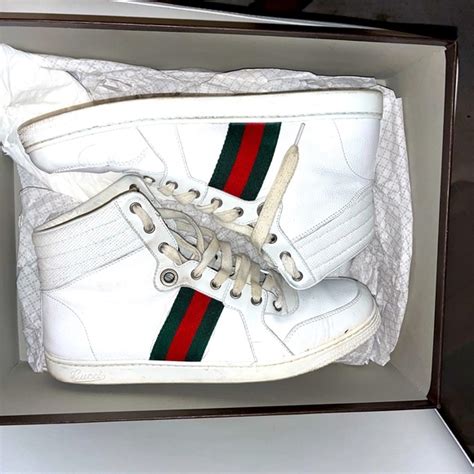 gucci 221825 white|GUCCI Ace High Top 221825 GG White Green & Red Stripe .